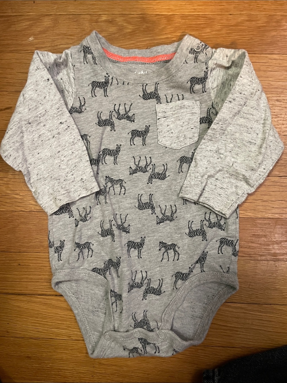 Soft Gray Zebra-Print Long-Sleeve Baby Bodysuit